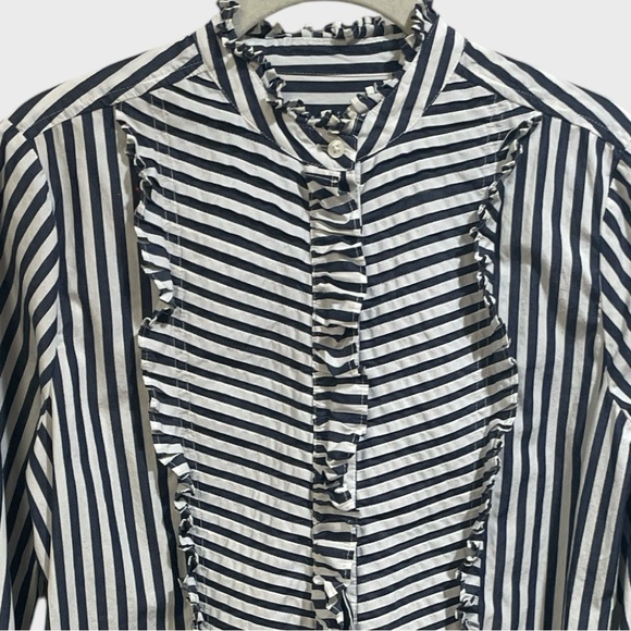 J.Crew tuxedo shirt Navy White Stripe Ruffle Size XS - Picture 10 of 15